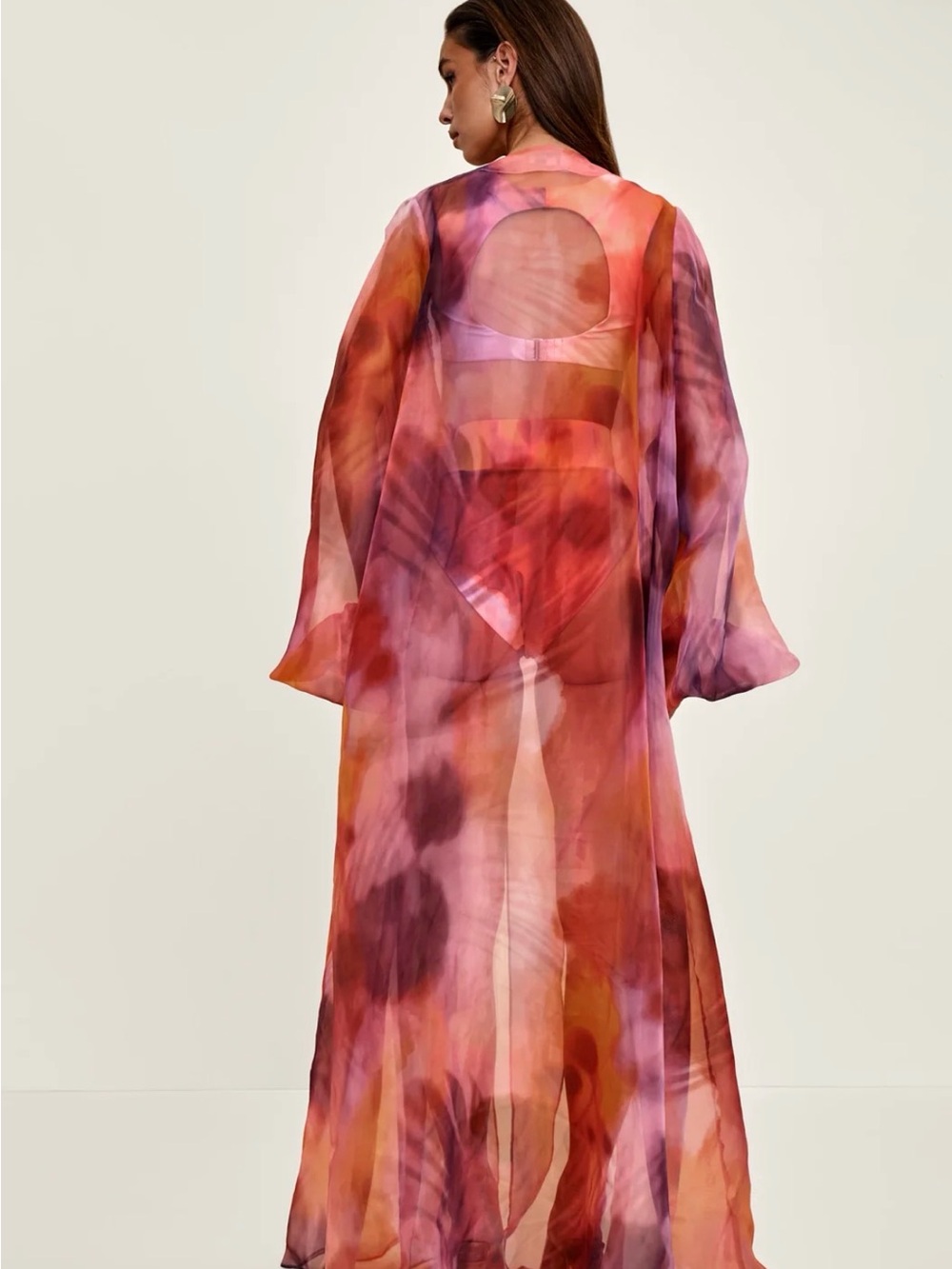 Andrea Iyamah Sheer Watercolor Maxi Kaftan in Pink and Purple - Picture 6 of 6